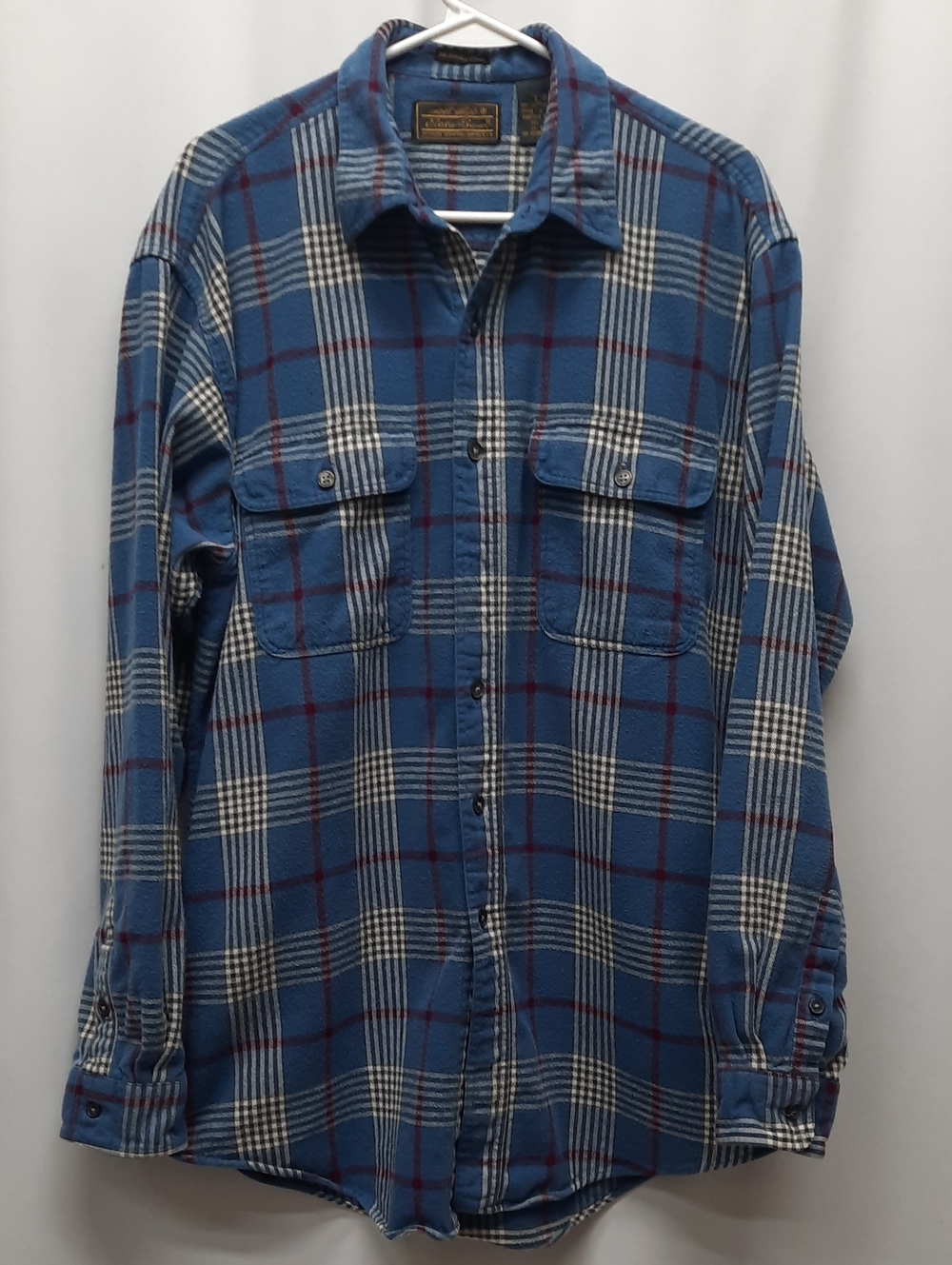 Vintage Eddie Bauer McKinley Cloth Flannel Shirt Mens Large Blue Plaid 90s USA